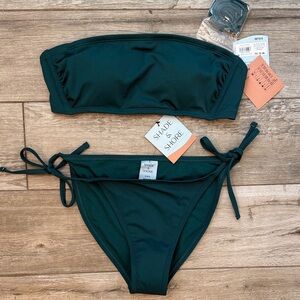 NWT Shade & Shore Dark Green Bandeau Tie-Side Bikini Set